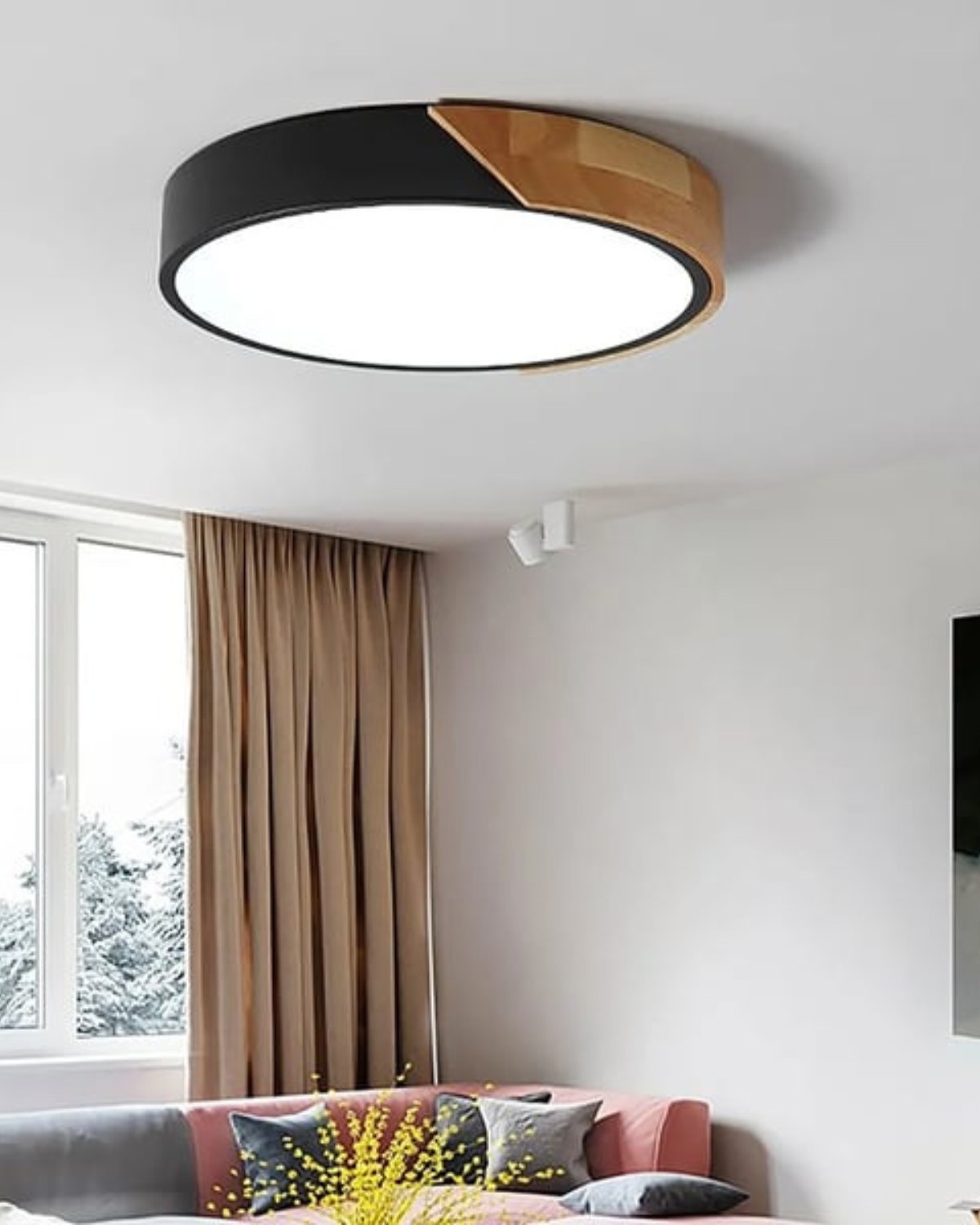 Moderne runde Deckenleuchte mit Holz-Akzent und LED-Beleuchtung – minimalistische Designlampe in 23 30 40 50 und 60 cm | Restfield