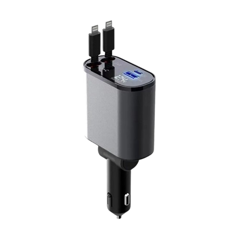Auto Snellader Intrekbare Kabel 4-in-1 Type-C Lightning Micro-USB Sigarettenaansteker Oplader 12V 24V Auto | Sansoti