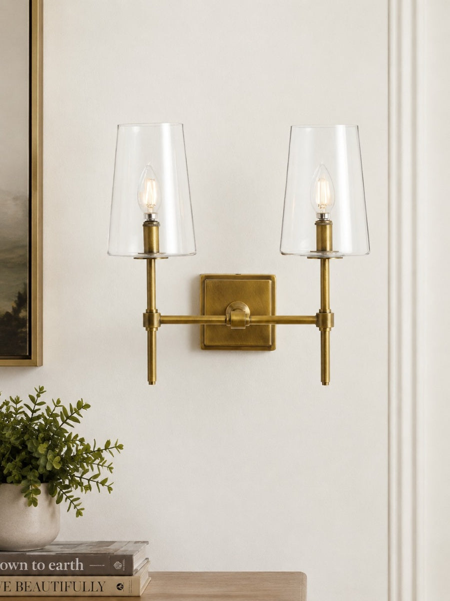 Glazen Wandlamp met Helder Glas – Enkelvoudige tot Drievoudige Configuratie – Elegante Badkamerverlichting | Sansoti