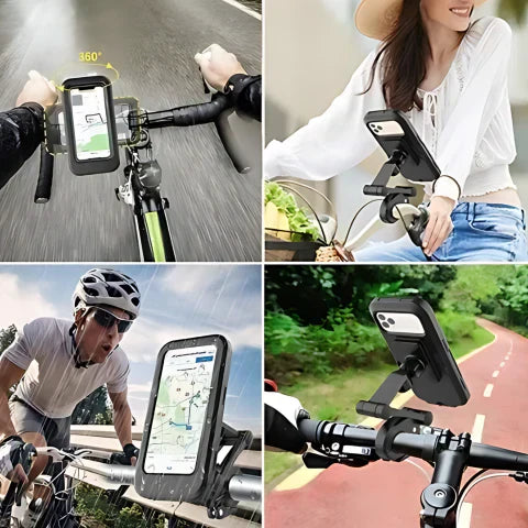 Waterdichte Telefoonhouder Fiets 360° Draaibaar Zwart met Touchscreen Toegang voor Regenweer en Navigatie | Sansoti