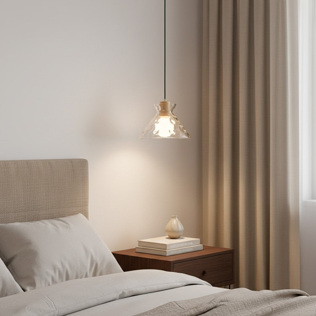 Glazen Hanglamp met Geslepen Koepel en Houten Accenten – Rustieke Eethoekverlichting | Sansoti