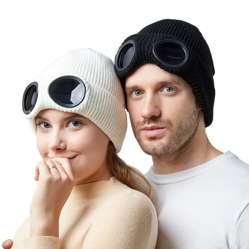 Bonnet d’hiver tricoté avec masque de ski intégré, unisexe, chaud, doublure polaire, coupe-vent, pour le ski, le snowboard et les activités de plein air | Sansoti