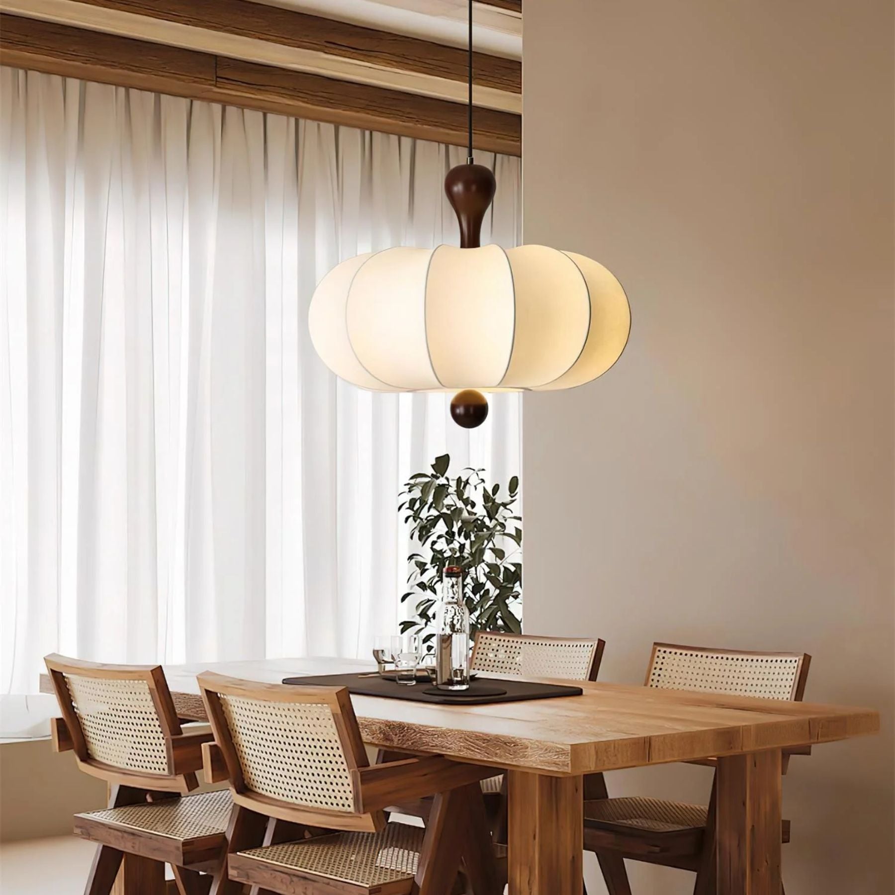 Hanglamp Stof Walnoothout Wit Eettafel Woonkamer Japandi Hanglamp Stoffen Lampionlamp Hal | Sansoti
