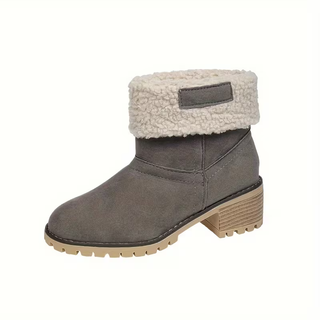 Damenstiefel Winter Warm Gefüttert Kunstsuede Blockabsatz Rutschfeste Stiefeletten Schwarz Braun Bequem Damen | Sansoti