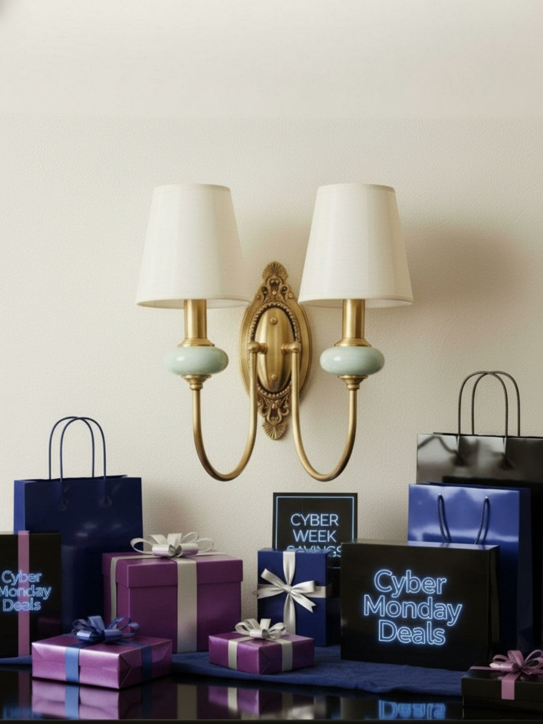 Keramische wandlamp met stoffen kap - 1 of 2 lichtpunten - E27 - diverse kleuren & stijlen | Sansoti