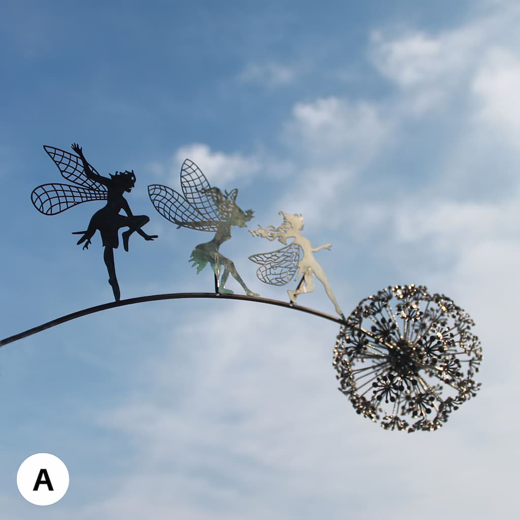 Ornement de jardin représentant une fée en silhouette avec pissenlit, en métal résistant aux intempéries, décoration pour massifs, bordures et pelouses | Sansoti