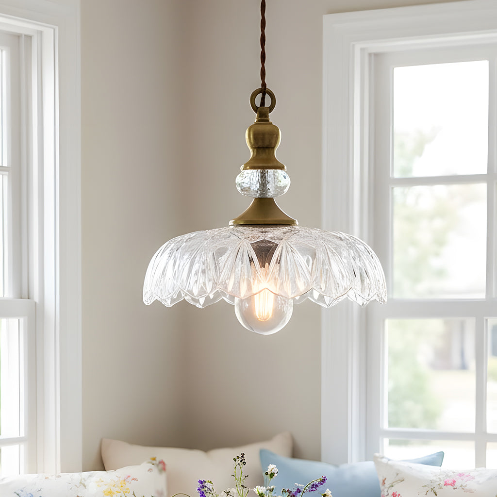 Vintage Hanglamp Glas Messing Bloemmotief Groen Zwart | Sansoti