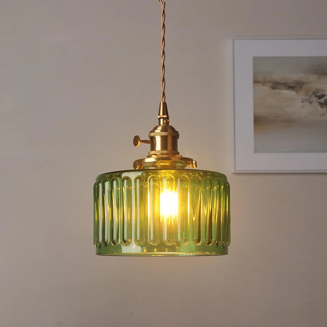 Quilivon Hanglamp Glas Messing Groen E27 Keuken Eettafel Retro Verlichting Geribbeld Glas Design | Sansoti