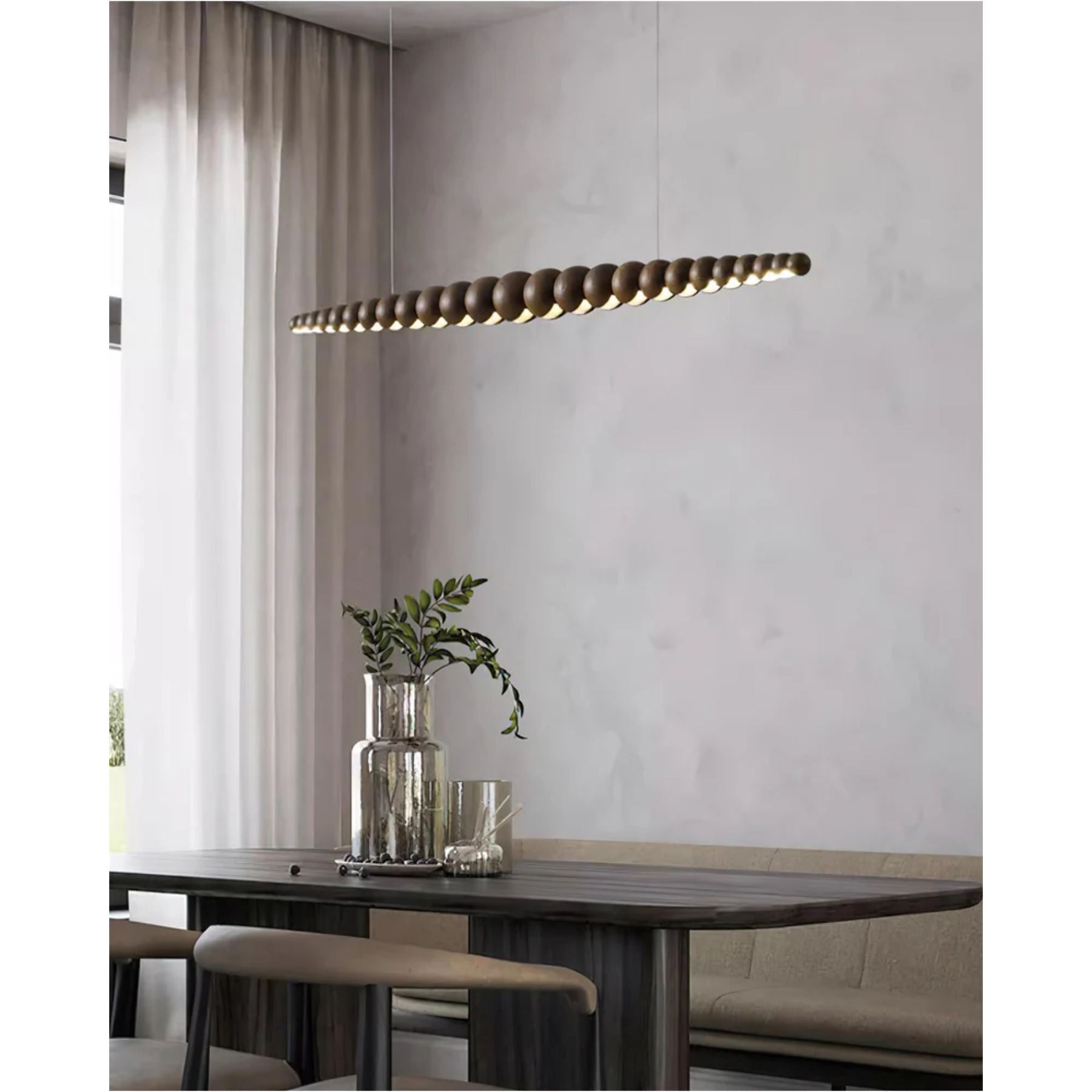 Hängeleuchte LED Holz Metall Schwarz Warmweiß Esstisch Kochinsel Moderne Beleuchtung Lineare Hängeleuchte Skandinavisches Interieur | Restfield