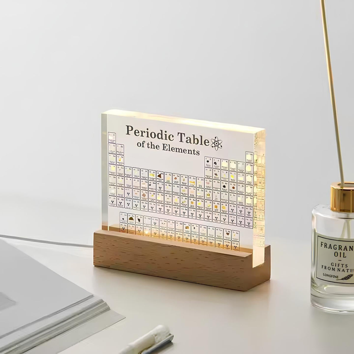 Illuminated Periodic Table 83 Real Elements Acrylic Wood Display Chemistry Decoration Educational Gift | Sansoti