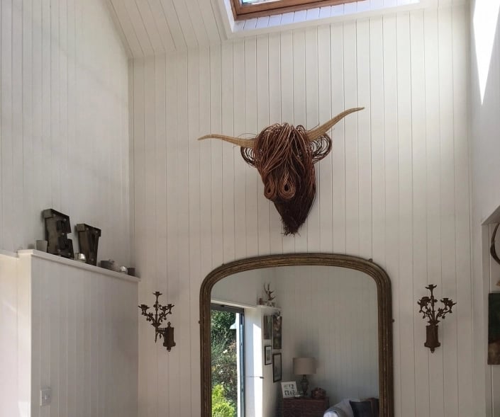Wanddecoratie Stier Hoofd Handgemaakt Riet Naturel Woonkamer Landelijk Highland Cow Wandsculptuur Muurdecoratie Rustiek | Sansoti