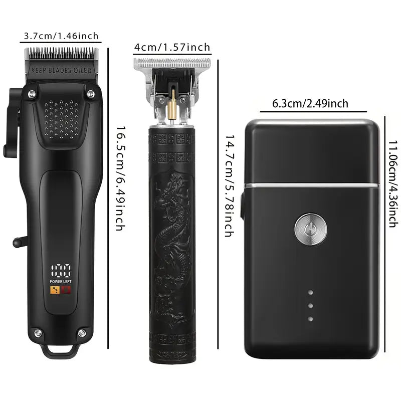 Professionele Haar- en Baardverzorgingsset 3-delig Draadloos met LED-Display USB Oplaadbaar Trimmer Scheerapparaat voor Mannen | Sansoti