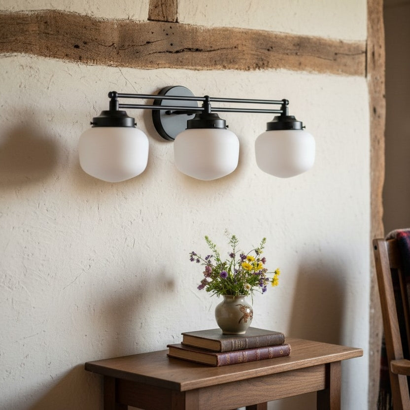 Globe Wandlamp Klassieke Badkamer Schoolhouse Verlichting Mat Opaal Glas voor Spiegel en Wastafel | Sansoti