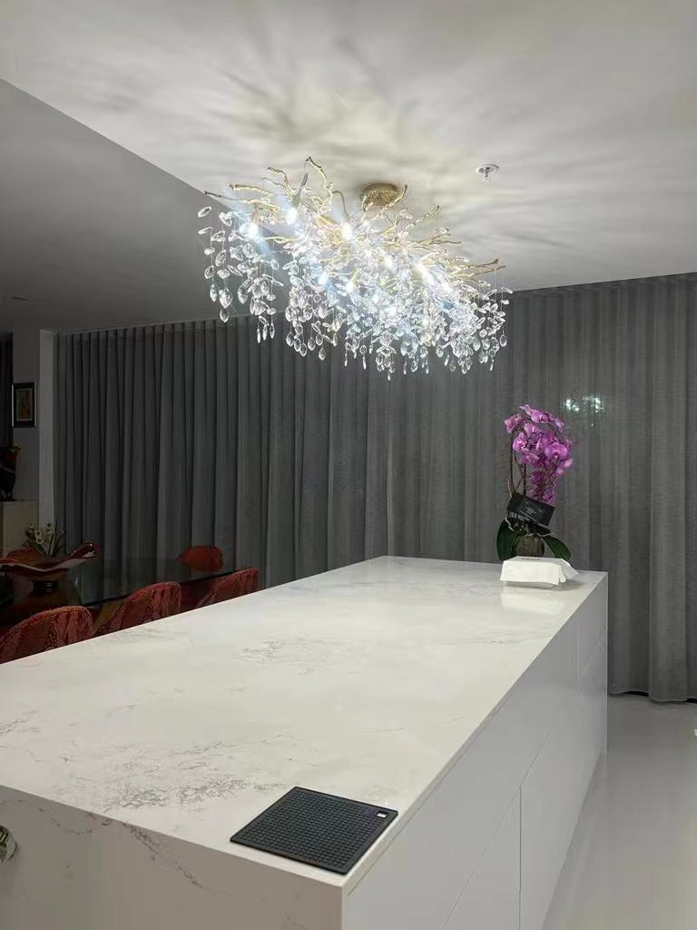 Kroonluchter Kristal Takken Aluminium Rond Rechthoekig LED Verlichting Eetkamer Woonkamer Hanglamp Plafond | Sansoti