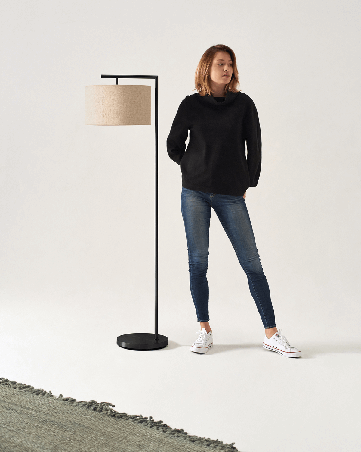 Stehleuchte Modern Mit Stoffschirm 152cm LED Schwarz Messing Nickel | Restfield