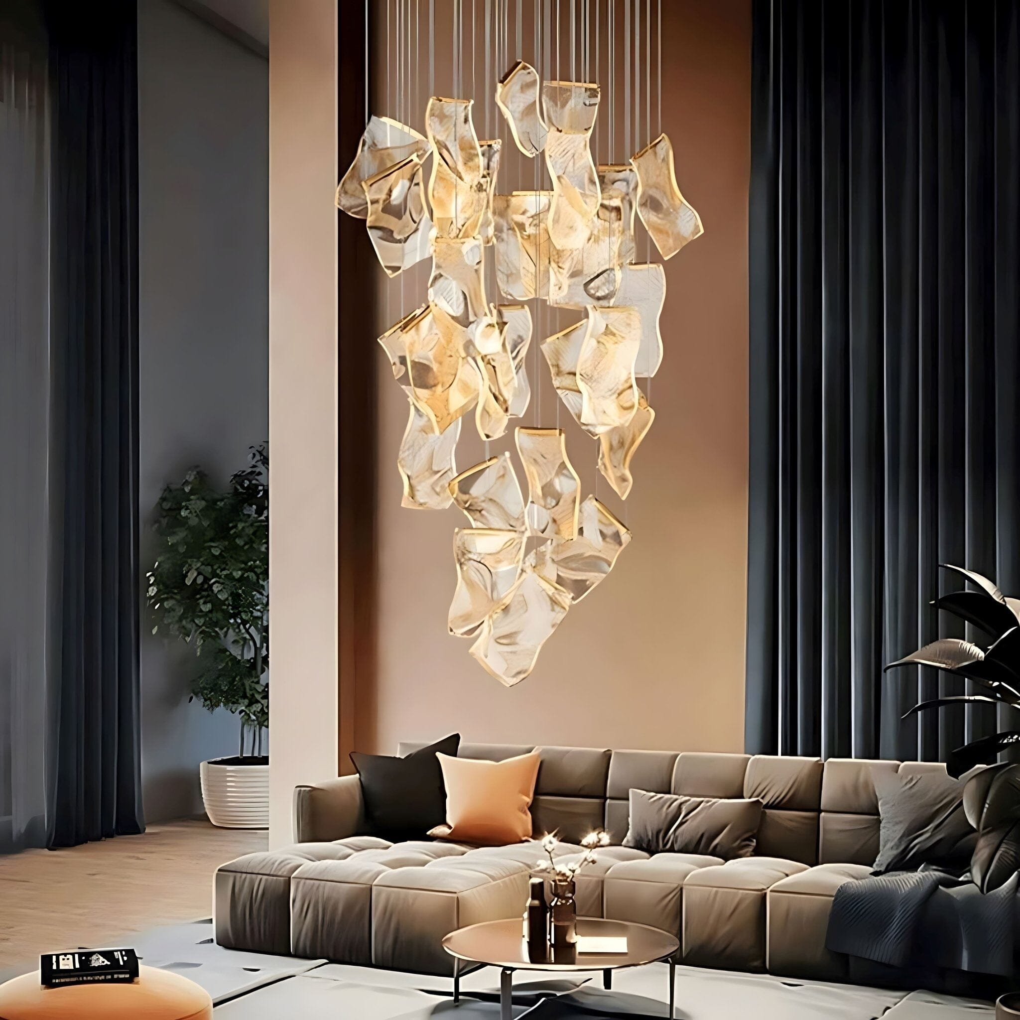 Moderne Design-Kronleuchter mit geschichteten Acryl-Blättern und verstellbarer Höhe | Restfield