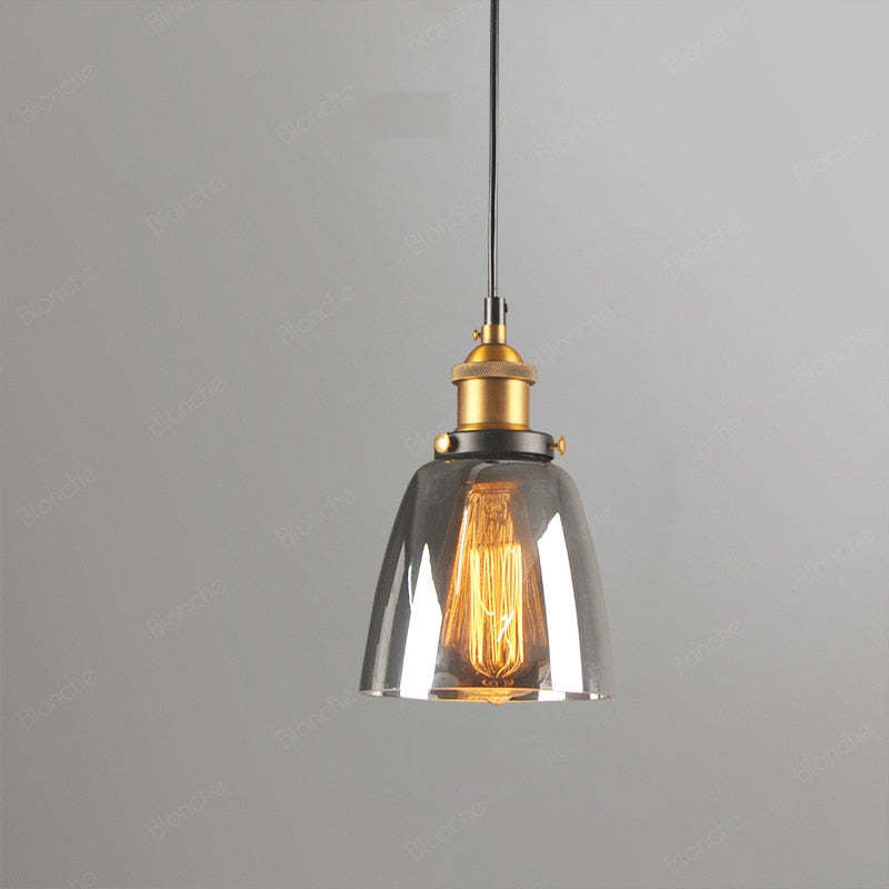 Industriële Glazen Hanglamp Metaal E27 Verstelbaar Snoer Transparant Amber Rookgrijs Binnenverlichting | Sansoti