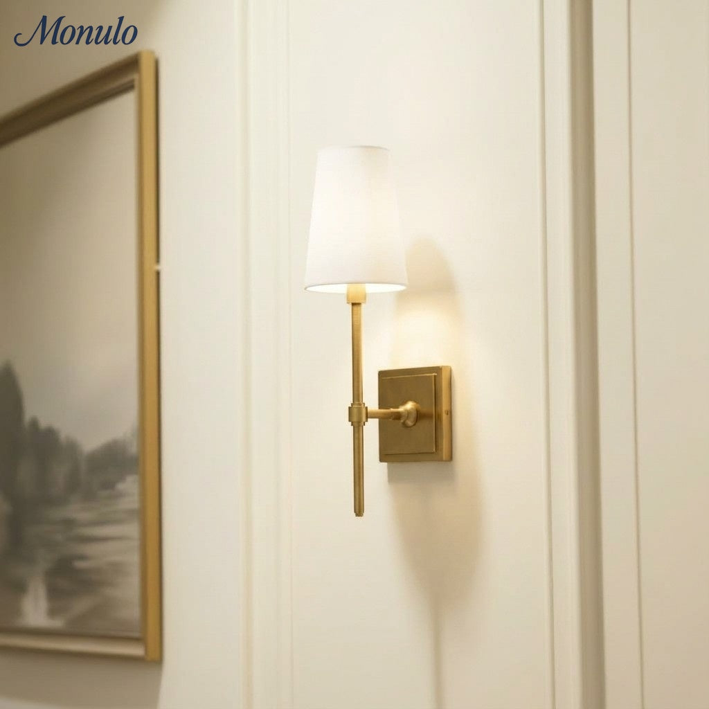 Wandlamp met linnen kap - retro metalen wandverlichting voor slaapkamer en gang | Sansoti