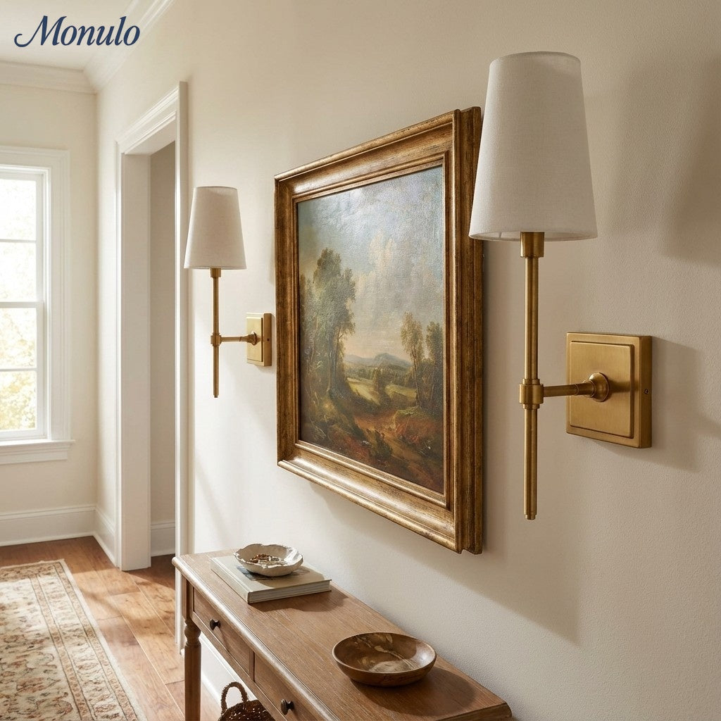 Wandlamp met linnen kap - retro metalen wandverlichting voor slaapkamer en gang | Sansoti