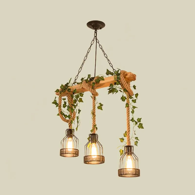 Suspension industrielle en bois et métal, 3 ou 5 abat-jour, style champêtre, lampe cage, salle à manger et salon, design vintage | Sansoti