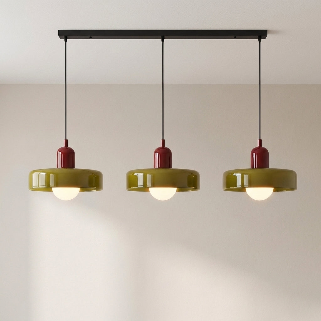 Lampa wisząca z 3 kloszami z kolorowego szkła, design Bauhaus, jadalnia, regulowana, ciepła biel, nowoczesne artystyczne wnętrze | Sansoti