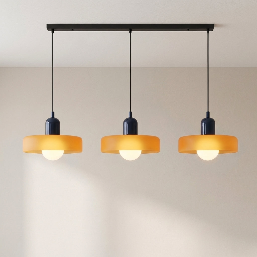 Lampa wisząca z 3 kloszami z kolorowego szkła, design Bauhaus, jadalnia, regulowana, ciepła biel, nowoczesne artystyczne wnętrze | Sansoti