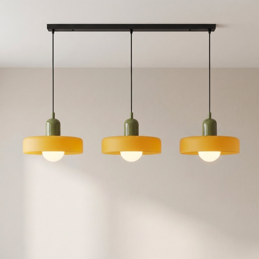 Lampa wisząca z 3 kloszami z kolorowego szkła, design Bauhaus, jadalnia, regulowana, ciepła biel, nowoczesne artystyczne wnętrze | Sansoti