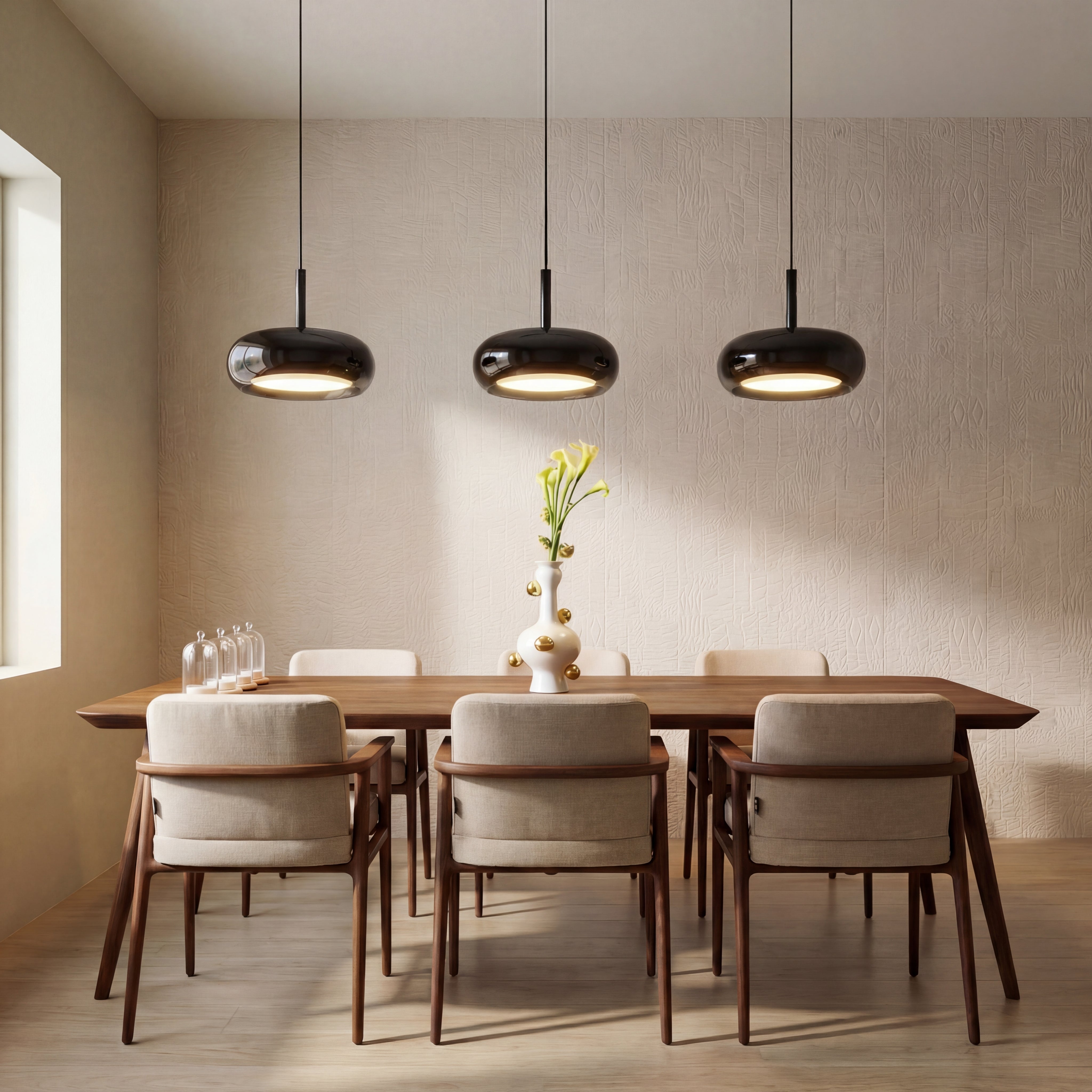 Suspension triple pour îlot de cuisine verre & fer LED réglable design moderne surface d’éclairage 15m² | Sansoti