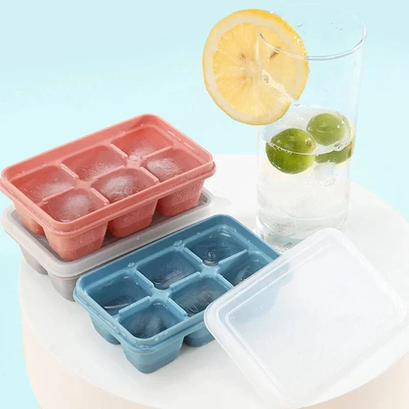 Moules à glaçons, lot de 3 avec couvercle et 6 compartiments – bacs à glaçons en plastique pour boissons fraîches et cocktails | Sansoti