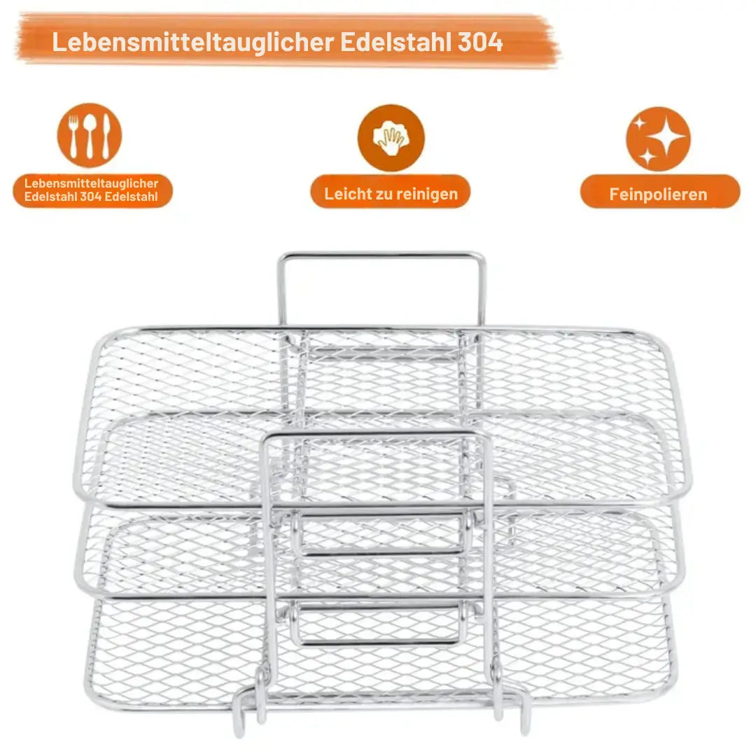 Drielaags Airfryer Rek 22×16×14 cm Roestvrij Staal voor Heteluchtfriteuse Ninja DualZone 8L 10L Uitbreidingsset met Verwijderbare Plateaus | Sansoti