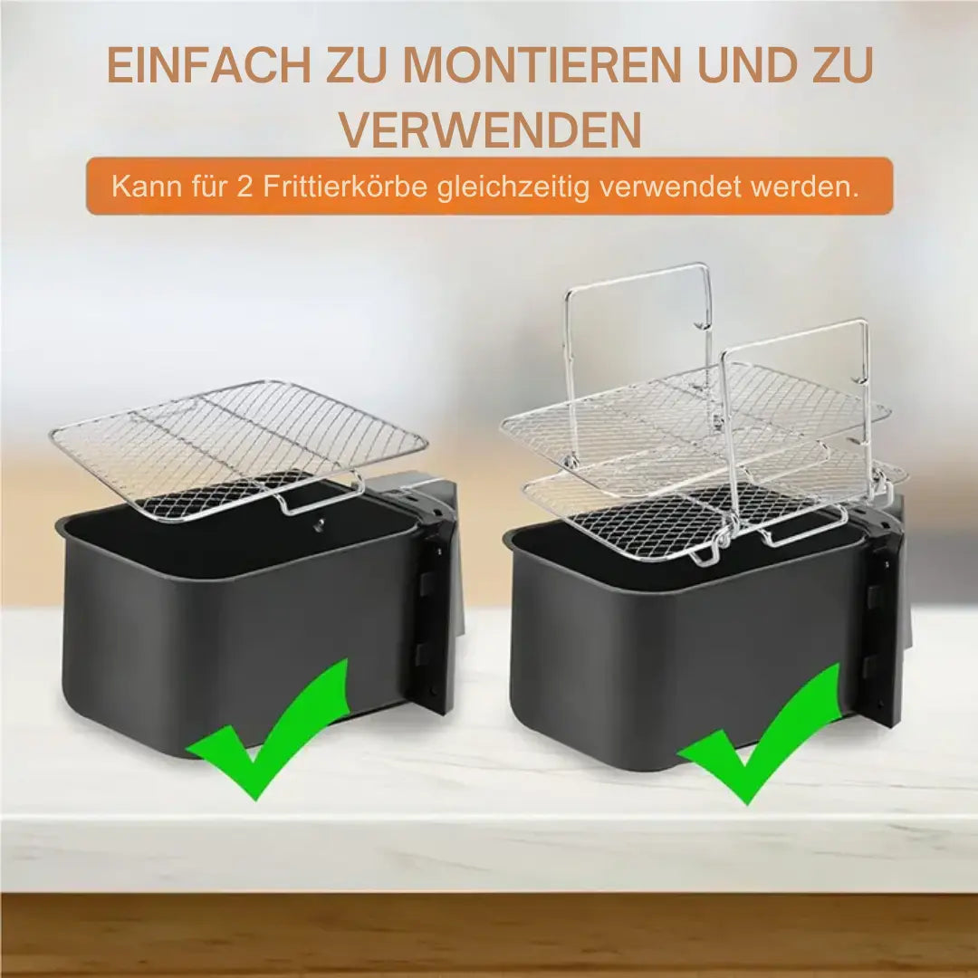 Drielaags Airfryer Rek 22×16×14 cm Roestvrij Staal voor Heteluchtfriteuse Ninja DualZone 8L 10L Uitbreidingsset met Verwijderbare Plateaus | Sansoti