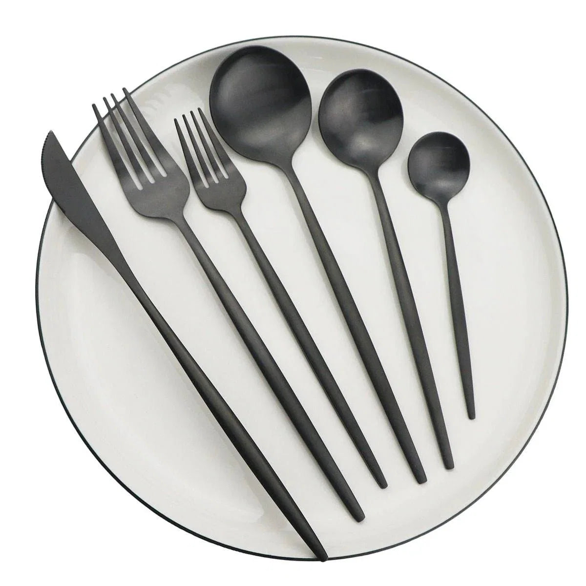 Besteckset, 30-teilig, mattes Edelstahl, minimalistisches Design, Essbesteck mit Löffeln, Gabeln und Messern, spülmaschinenfest, Küche | Sansoti