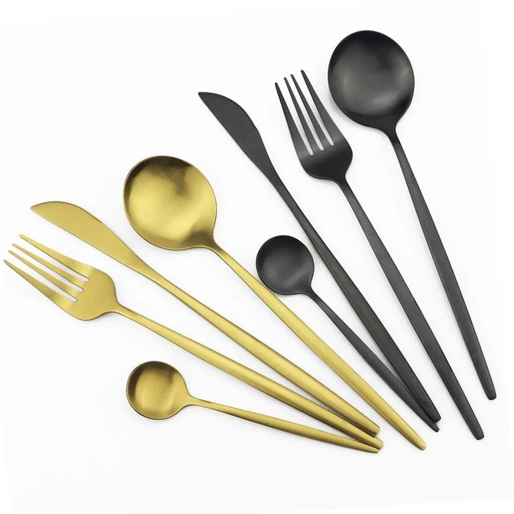 Besteckset, 30-teilig, mattes Edelstahl, minimalistisches Design, Essbesteck mit Löffeln, Gabeln und Messern, spülmaschinenfest, Küche | Sansoti