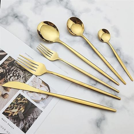 Besteckset, 30-teilig, mattes Edelstahl, minimalistisches Design, Essbesteck mit Löffeln, Gabeln und Messern, spülmaschinenfest, Küche | Sansoti