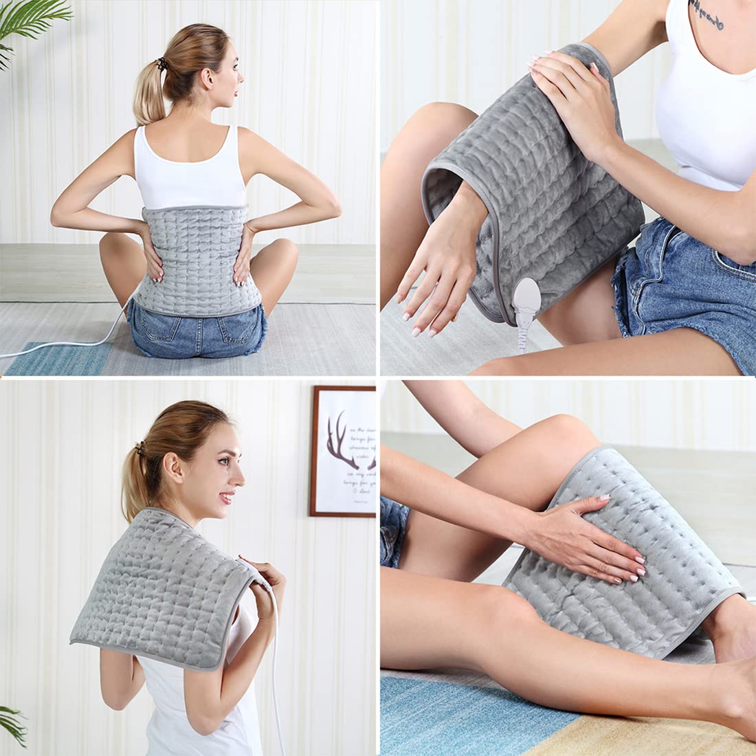 Electric Heating Pad with 10 Temperature Settings and Timer for Back Neck Abdomen Legs Pain Relief | Sansoti