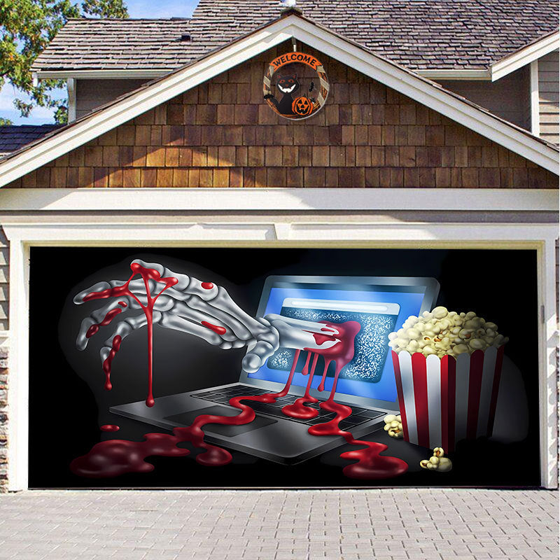 Halloween Garagedeur Decoratie Spookachtige Bedrukking Schaduwdoek Herbruikbaar Horror Sfeer Doek Waterdicht Buiten Feestversiering | Sansoti