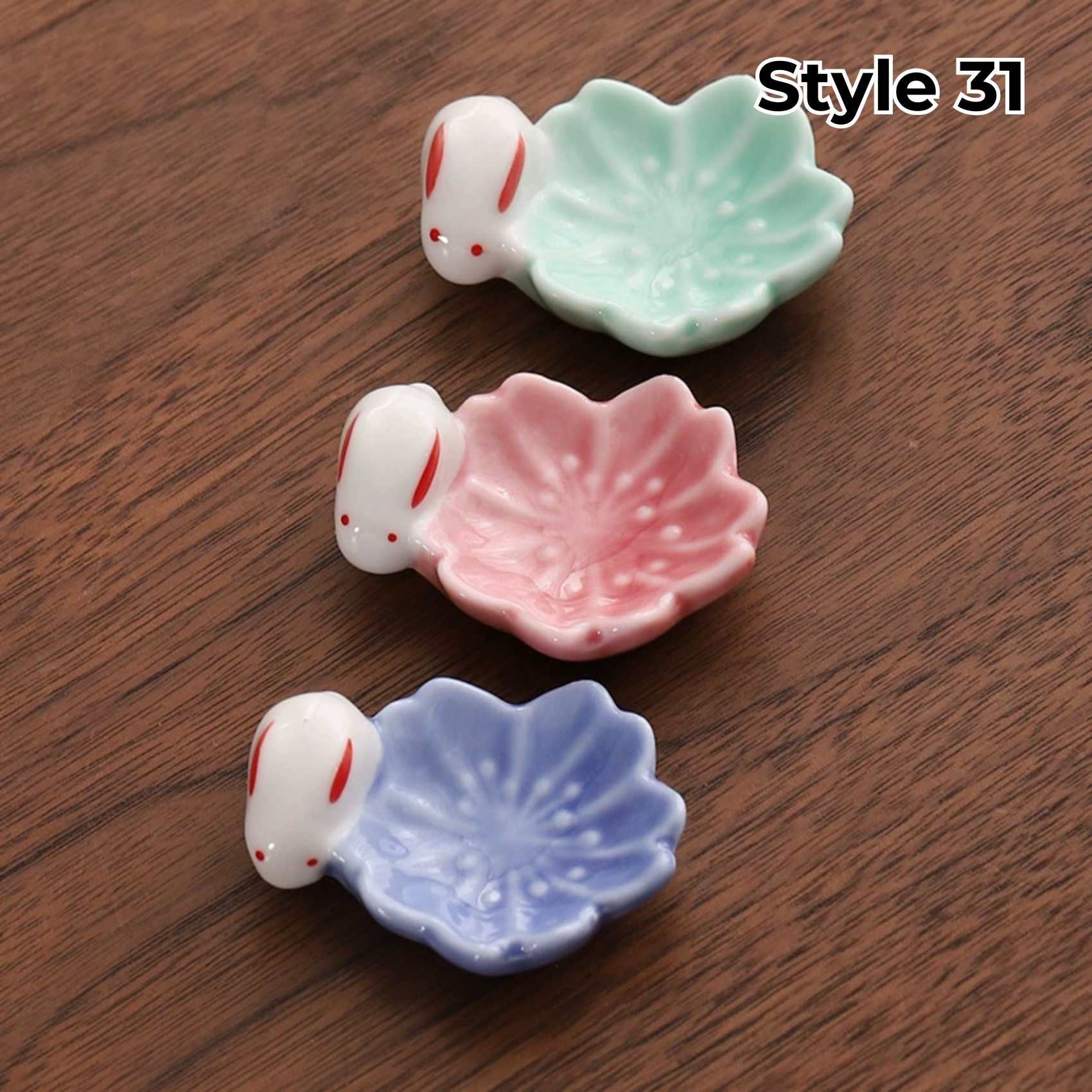 Support à baguettes en céramique avec motifs animaux et fruits – Lot de 3 | Sansoti