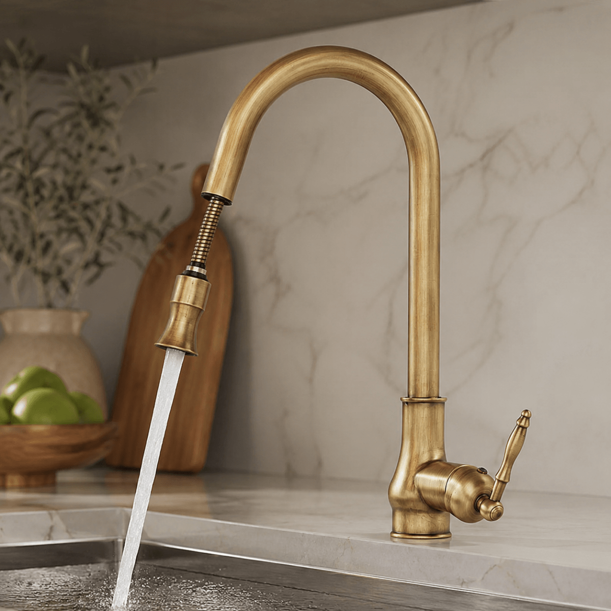 Robinet de cuisine en laiton extractible, bronze noir, avec douchette flexible pour évier et robinetterie de cuisine | Sansoti