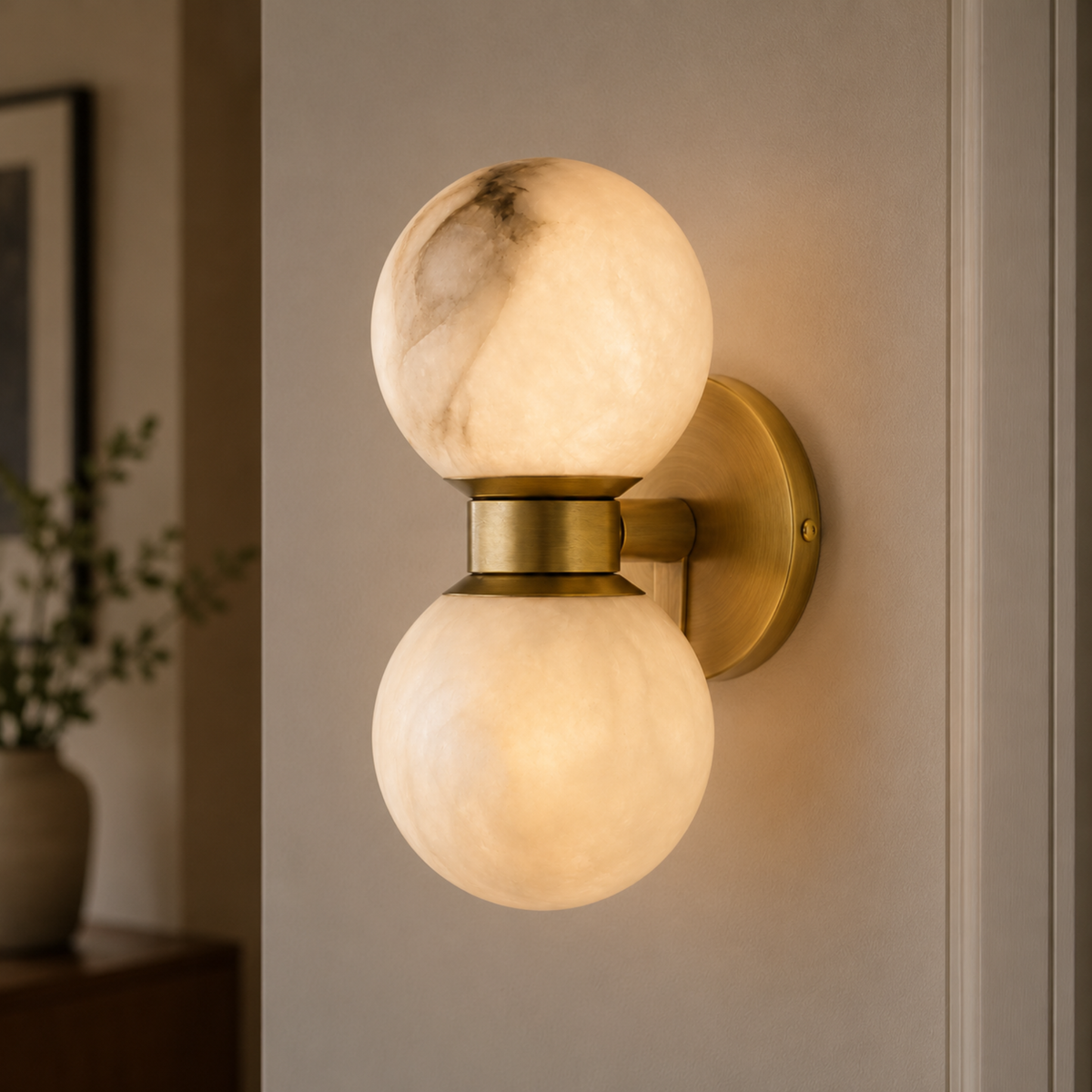 Double Globe Wall Lamp Marble Gold Modern Nordic Design Bedroom Living Room Hallway E27 Dimmable Luxury Interior | Sansoti