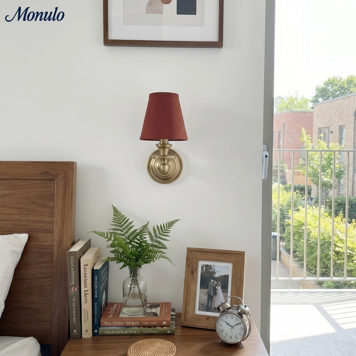 Wandlamp met stoffen kap en zwanenhalsarm – smeedijzeren armatuur met verstelbare leeslamp | Sansoti