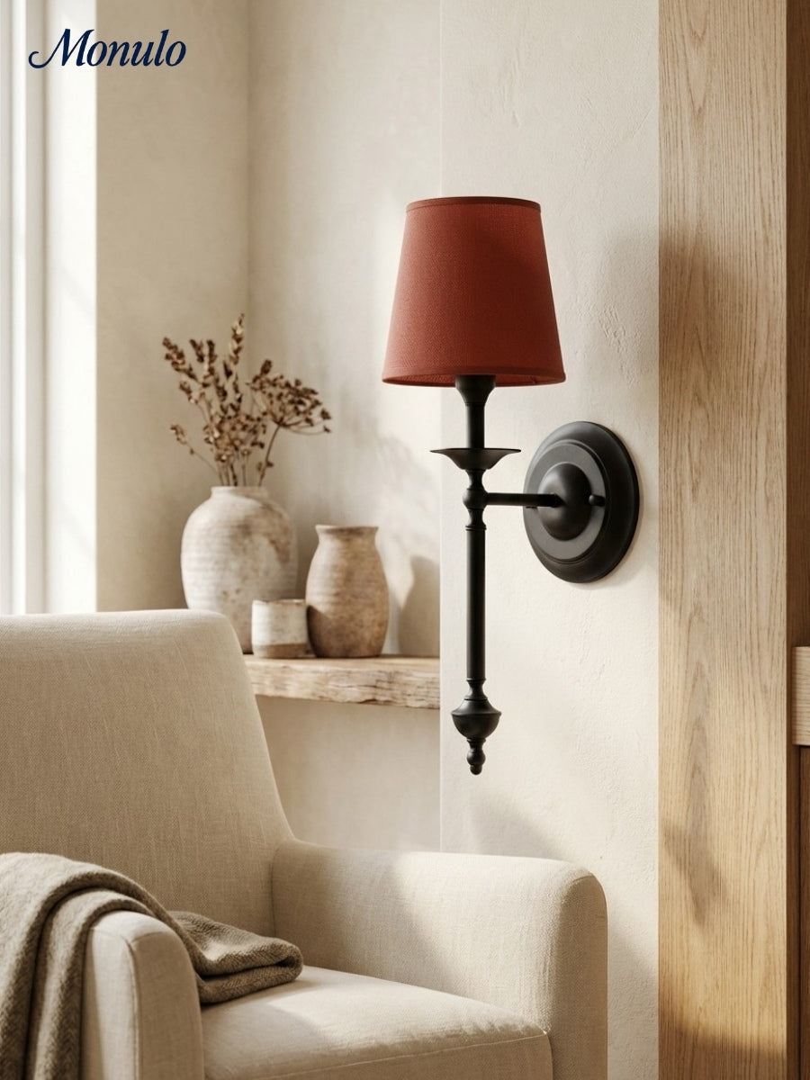 Stoffen Wandlamp met Vintage Koperen Afwerking – Sfeervolle Verlichting voor Hal, Slaapkamer en Woonkamer | Sansoti