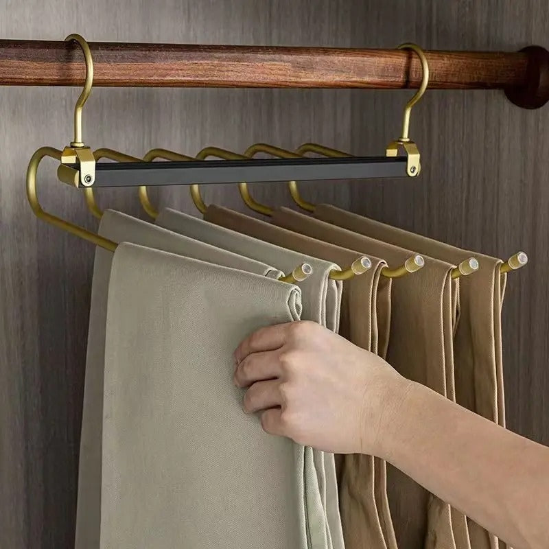 Broekhanger aluminium 6 broeken goud ruimtebesparend kledinghanger kast organizer draaibare hanger anti slip broekhouder | Sansoti