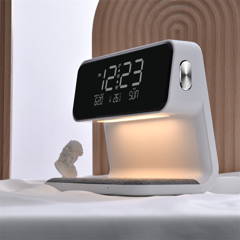 Nachtkastlamp met Draadloze Oplader en Wekker 3-in-1 Multifunctioneel LED Verlichting Touch Dimbaar Wit | Sansoti