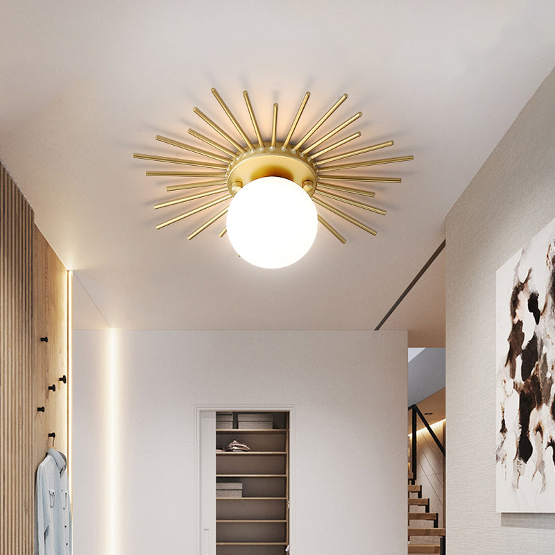 Glazen Plafondlamp Bol Matglas Minimalistisch Goud 25 cm 1 Lichtpunt Scandinavisch Design | Sansoti