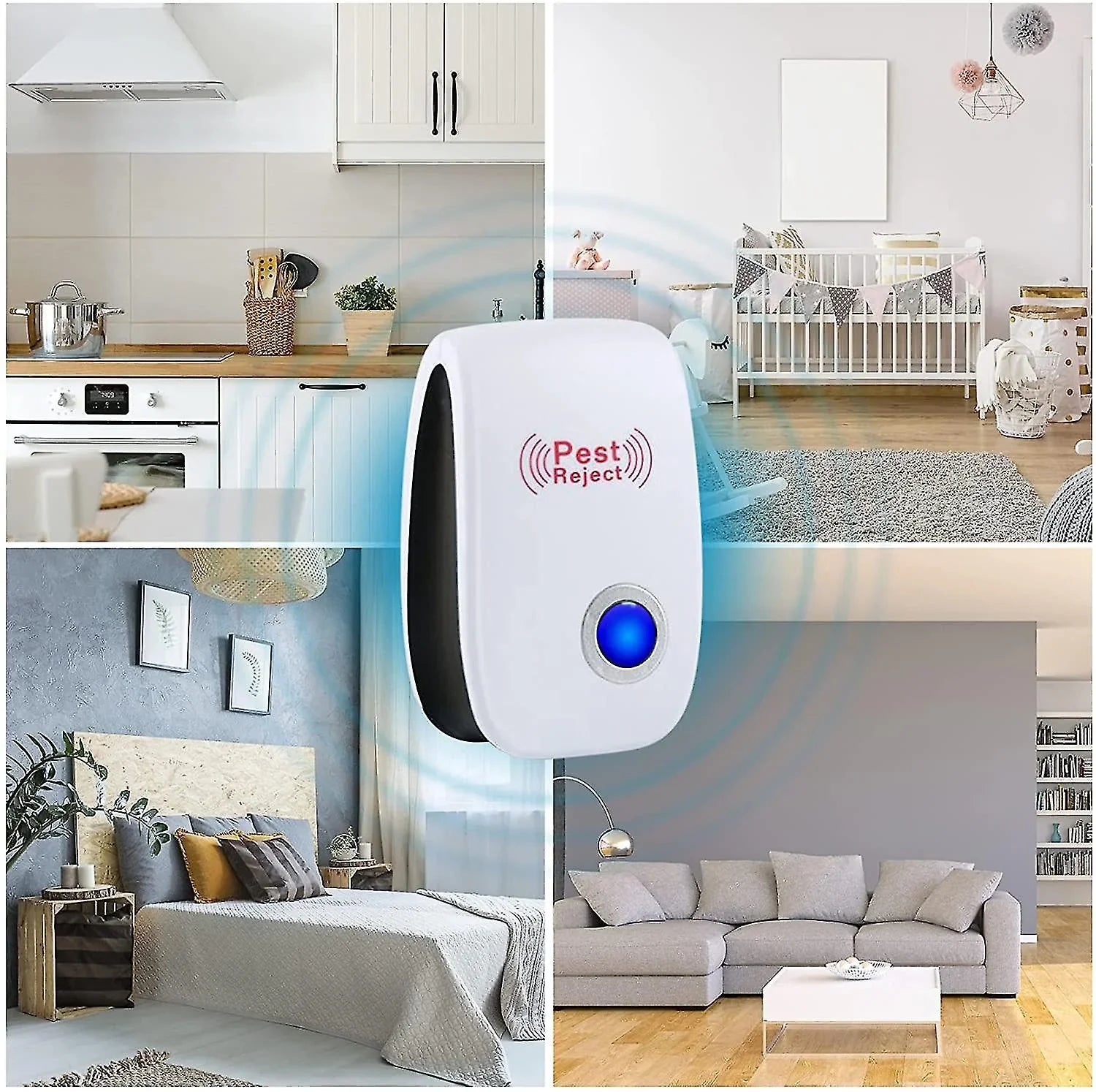 Ultrasone Insectenbestrijder | Plug-in Ongediertebestrijding voor Muizen, Knaagdieren en Insecten | Gifvrij & Huisdiervriendelijk | 40 m² Bereik | Sansoti