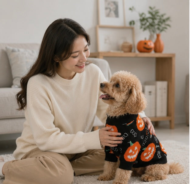 Pumpkin Pattern Knitted Pet Sweater for Dog and Cat, Halloween Winter Warm Festive Comfortable Costume | Sansoti