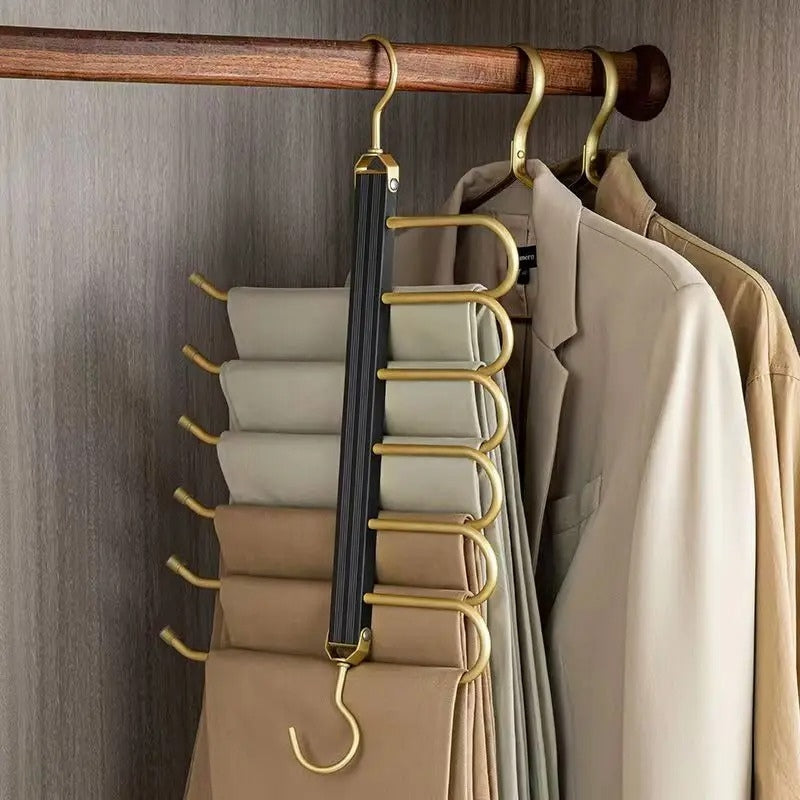 Broekhanger aluminium 6 broeken goud ruimtebesparend kledinghanger kast organizer draaibare hanger anti slip broekhouder | Sansoti