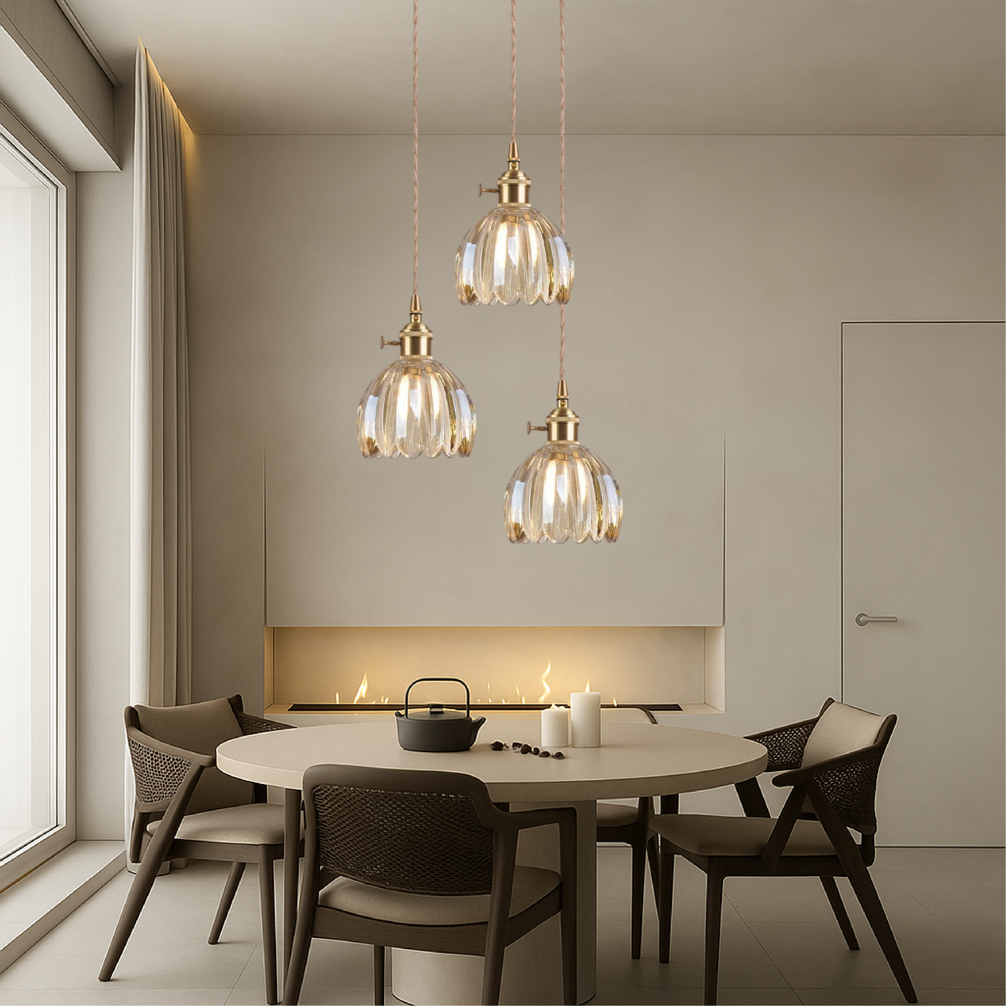 Japanische Glas-Hängeleuchte E27 Glas Transparent Esszimmer Bar Beleuchtung Minimalistisches Design Rippenglas Küchen-Hängeleuchte | Restfield