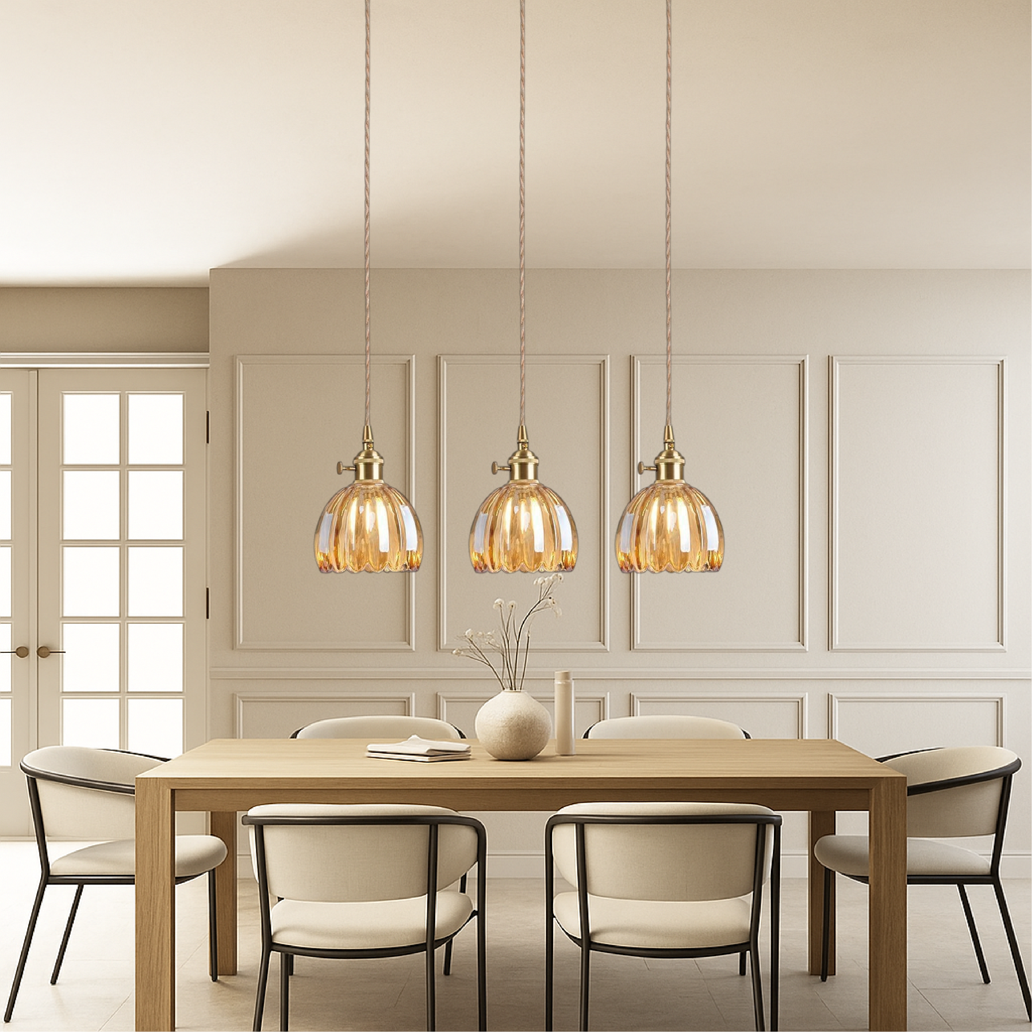 Japanische Glas-Hängeleuchte E27 Glas Transparent Esszimmer Bar Beleuchtung Minimalistisches Design Rippenglas Küchen-Hängeleuchte | Restfield