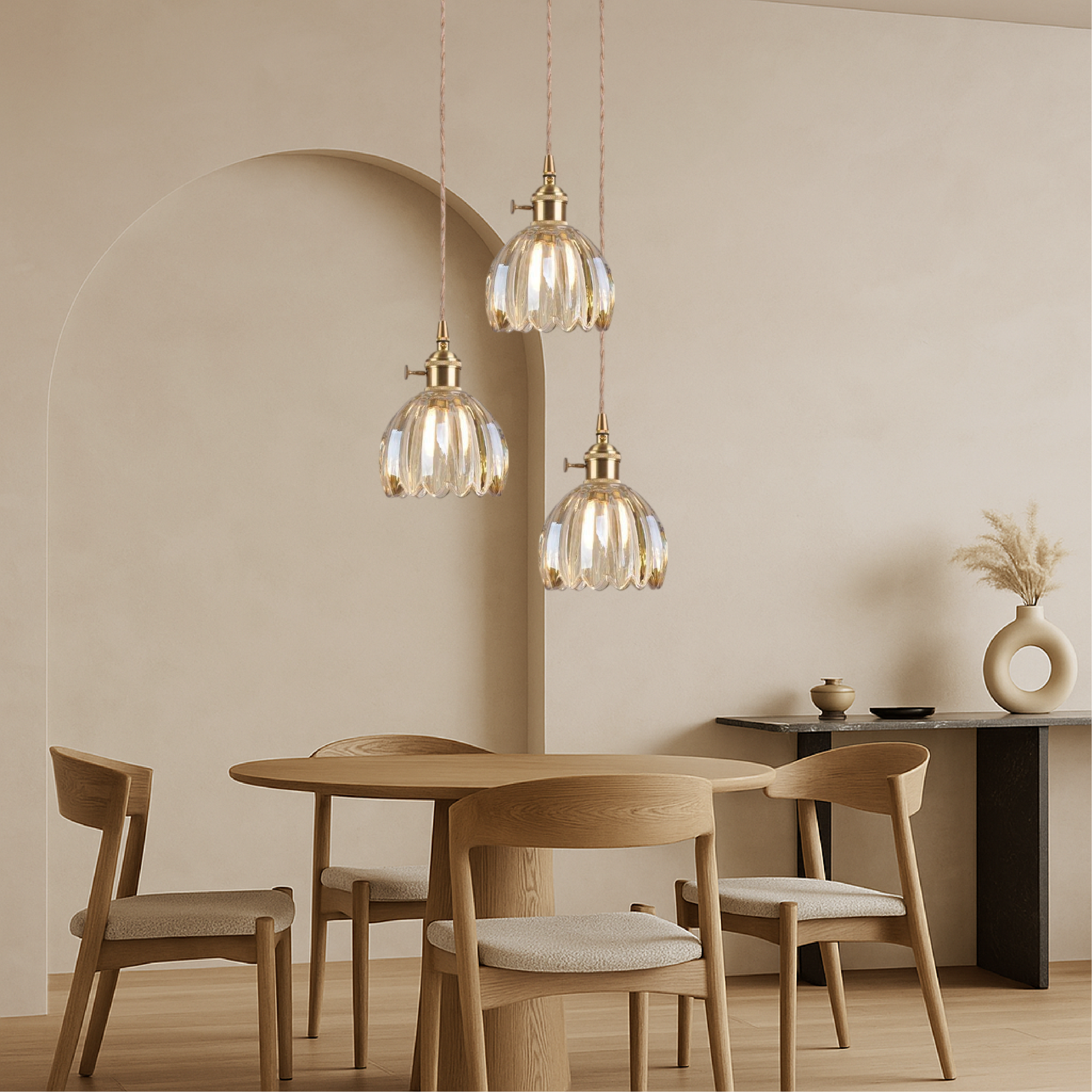 Japanische Glas-Hängeleuchte E27 Glas Transparent Esszimmer Bar Beleuchtung Minimalistisches Design Rippenglas Küchen-Hängeleuchte | Restfield